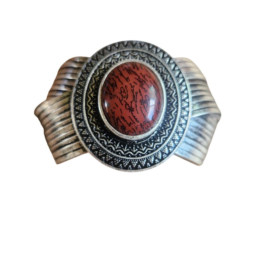 VTG Premier Designs Red Cabochon silver tone bracelet